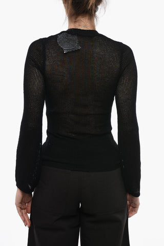 Cashmere Blend Perforated Sweater with Buttons