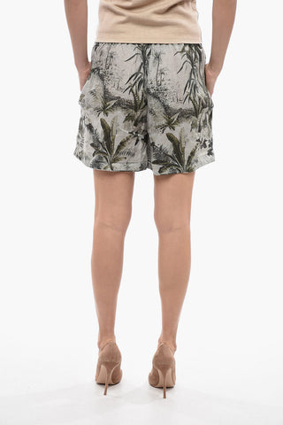 Patterned Linen HO'OKIPA TOILE DE JOUY Short with Elastic Waistband