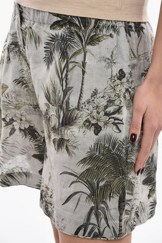Patterned Linen HO'OKIPA TOILE DE JOUY Short with Elastic Waistband