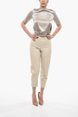 High-waisted Leather Pants with Side Zip