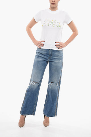 Crew Neck THE DANDELION T-Shirt with Embroidered Logo