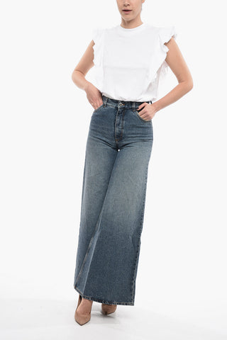 Cotton Blend Palazzo Denims with Belt Loops 32cm
