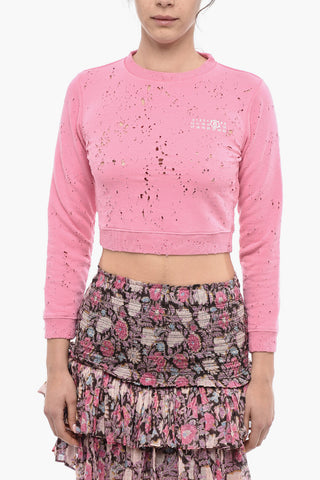 MM6 Destroyed Design Crew Neck Crop Sweatshirt