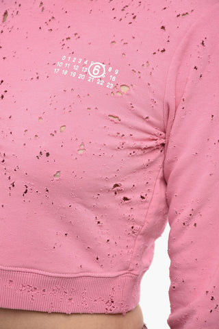MM6 Destroyed Design Crew Neck Crop Sweatshirt