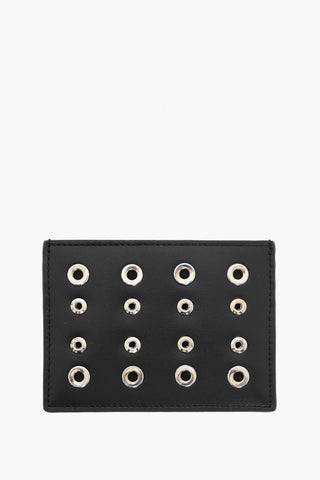Solid Color Leather Card Holder with Eyelets