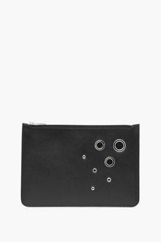 Pouch in Pelle con Dettagli Occhielli