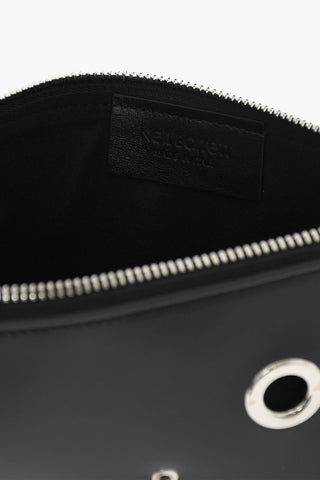 Pouch in Pelle con Dettagli Occhielli