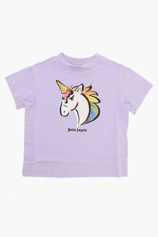 T-Shirt Girocollo in Tinta Unita con Stampa Unicorno