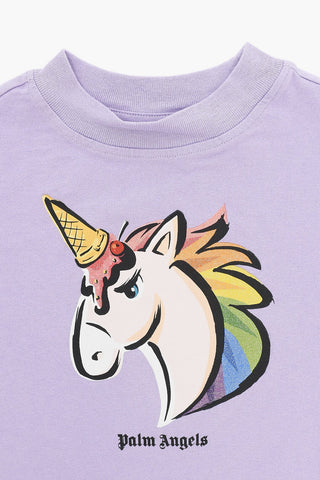 T-Shirt Girocollo in Tinta Unita con Stampa Unicorno