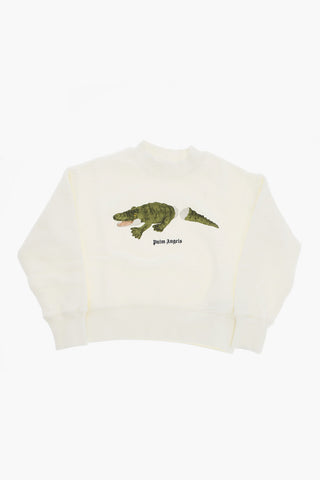 Brushed Cotton Crew-neck Sweatshirt with Crocodile Print