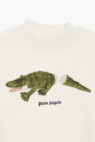 Brushed Cotton Crew-neck Sweatshirt with Crocodile Print