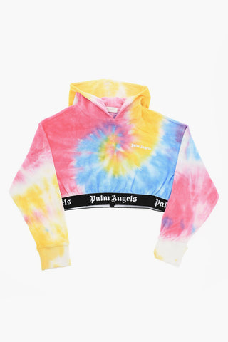Felpa Hoodie Crop In cotone Spugnato Effetto Tie Dye
