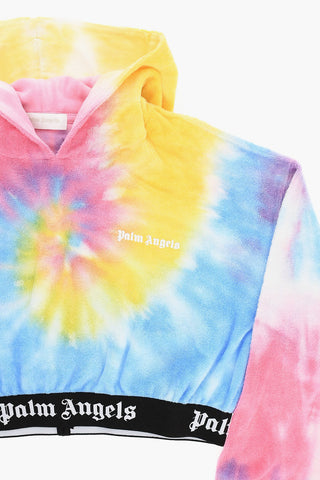 Felpa Hoodie Crop In cotone Spugnato Effetto Tie Dye