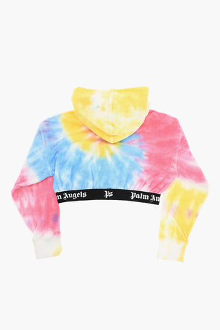 Tie Dye Effect Terry-Cotton Cropped Hoodie