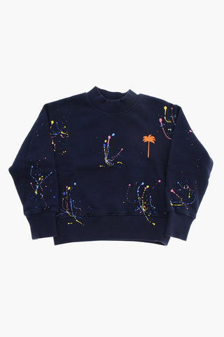 Paint Effect Brushed Cotton Crew-neck Sweatshirt 