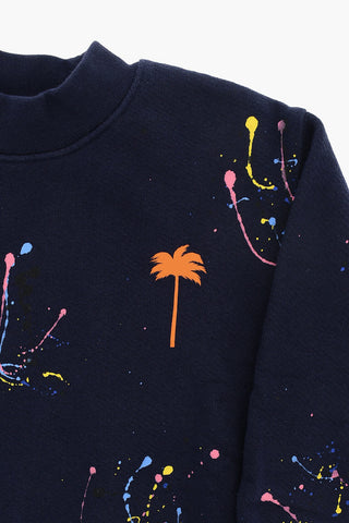 Paint Effect Brushed Cotton Crew-neck Sweatshirt 