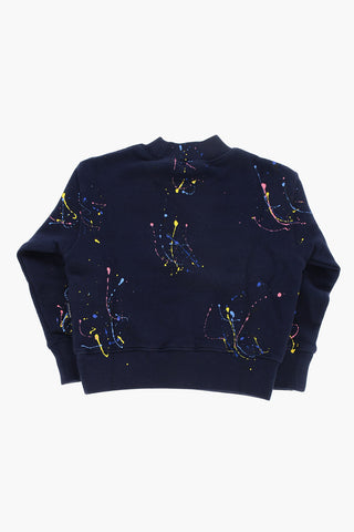 Paint Effect Brushed Cotton Crew-neck Sweatshirt 