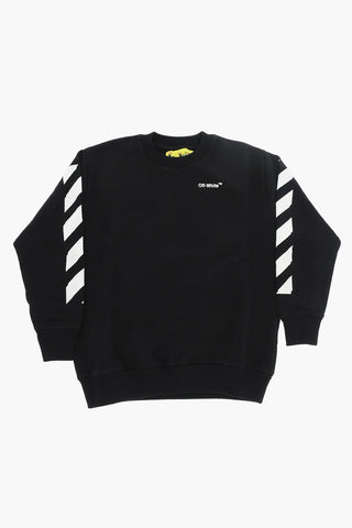 Cotton RUBBER ARROW Crew-Neck Sweatshirt with Contrast Bands on The Sleeve