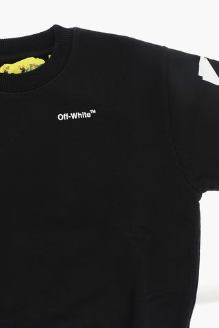 Cotton RUBBER ARROW Crew-Neck Sweatshirt with Contrast Bands on The Sleeve