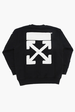 Cotton RUBBER ARROW Crew-Neck Sweatshirt with Contrast Bands on The Sleeve