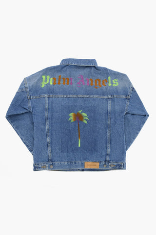 Giubbotto in Denim con Stampa Logo Arcobaleno