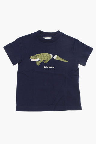 Solid Color Crew-neck T-Shirt with Crocodile Print