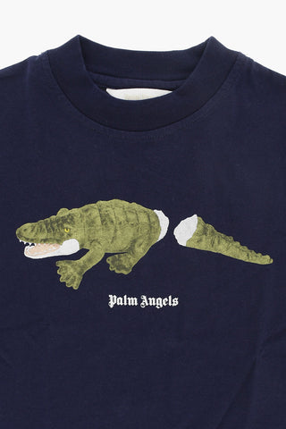 Solid Color Crew-neck T-Shirt with Crocodile Print