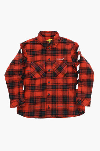 Tartan Motif Flannel Shirt with Double Breast Pocket