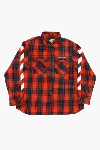 Tartan Motif Flannel Shirt with Maxi Logo Print