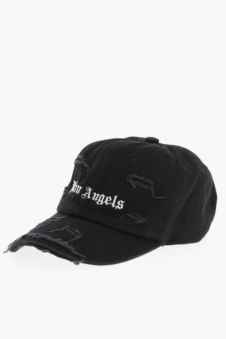 Distressed Effect Baseball Cap with Embroidered Logo