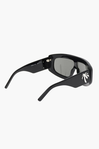 Solid Color Shield Sunglasses with Silver-Tone Details