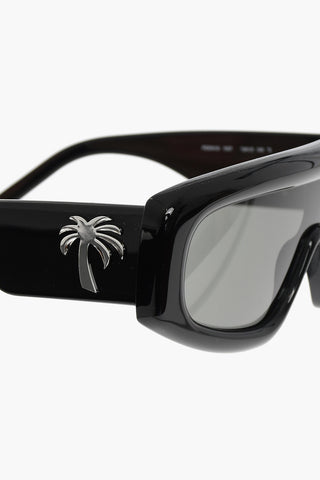 Solid Color Shield Sunglasses with Silver-Tone Details