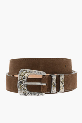 Cintura In Suede con Fibbia Western 30mm