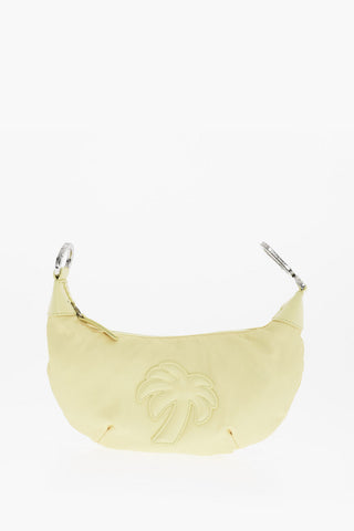 Solid Color BIG PALM Hobo Bag with Hook Closure and Leather Trims 