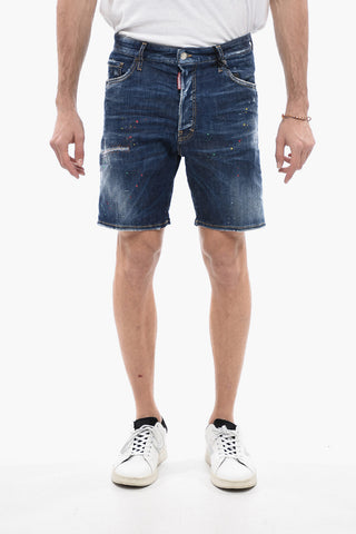 Sketch Effect Marine Fit Denim Shorts