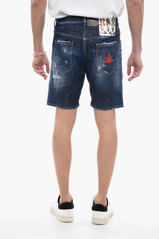 Sketch Effect Marine Fit Denim Shorts