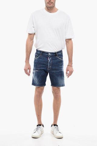 Sketch Effect Marine Fit Denim Shorts