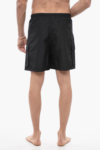 Solid Color Cargo Swim Shorts with Industrial Belt