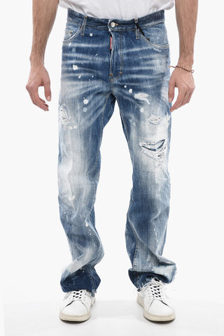Distressed Roadie Fit Denims with Raw-cut Bottom 21cm