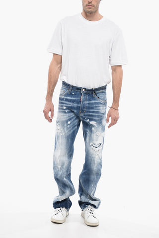 Distressed Roadie Fit Denims with Raw-cut Bottom 21cm