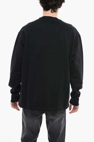 UNISEX Cotton S-MACSLESS Crew-Neck Sweatshirt with Maxi Logo Embroidery