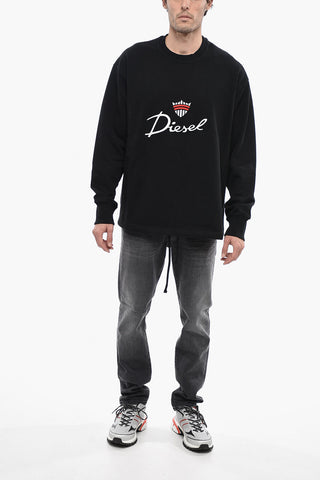 UNISEX Cotton S-MACSLESS Crew-Neck Sweatshirt with Maxi Logo Embroidery