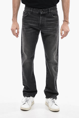 Jeans Slim Fit Distressed con Logo Ricamato 19cm
