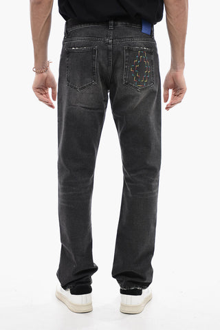 Jeans Slim Fit Distressed con Logo Ricamato 19cm
