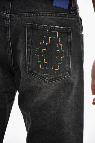 Jeans Slim Fit Distressed con Logo Ricamato 19cm
