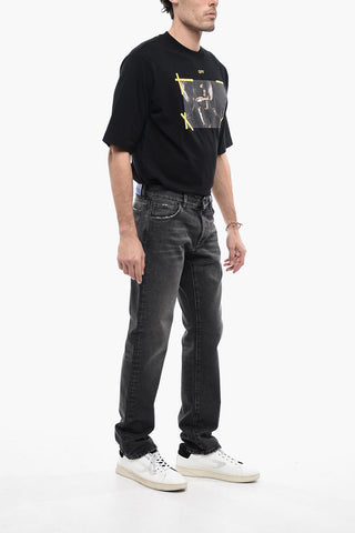Jeans Slim Fit Distressed con Logo Ricamato 19cm