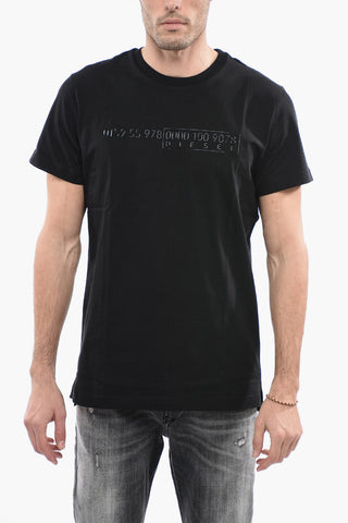Solid Color T-DIEGO-SLITS-J6 Crew-neck T-Shirt with Embossed Detail