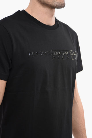 Solid Color T-DIEGO-SLITS-J6 Crew-neck T-Shirt with Embossed Detail
