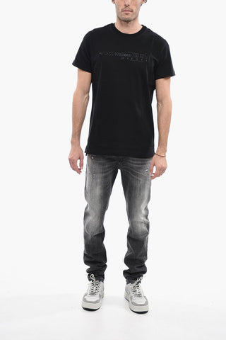 Solid Color T-DIEGO-SLITS-J6 Crew-neck T-Shirt with Embossed Detail