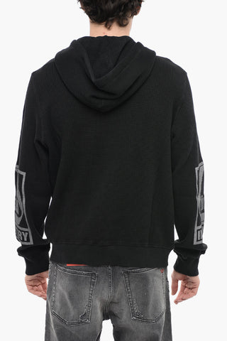 Kapuzensweatshirt S-GINAFFLE mit Wabenstruktur und Reißverschluss